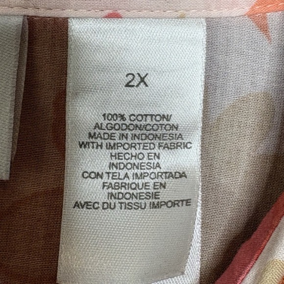 Liz Claiborne Woman 2X Blouse Button Front Floral Print 100% Cotton Long Sleeve - Picture 12 of 15